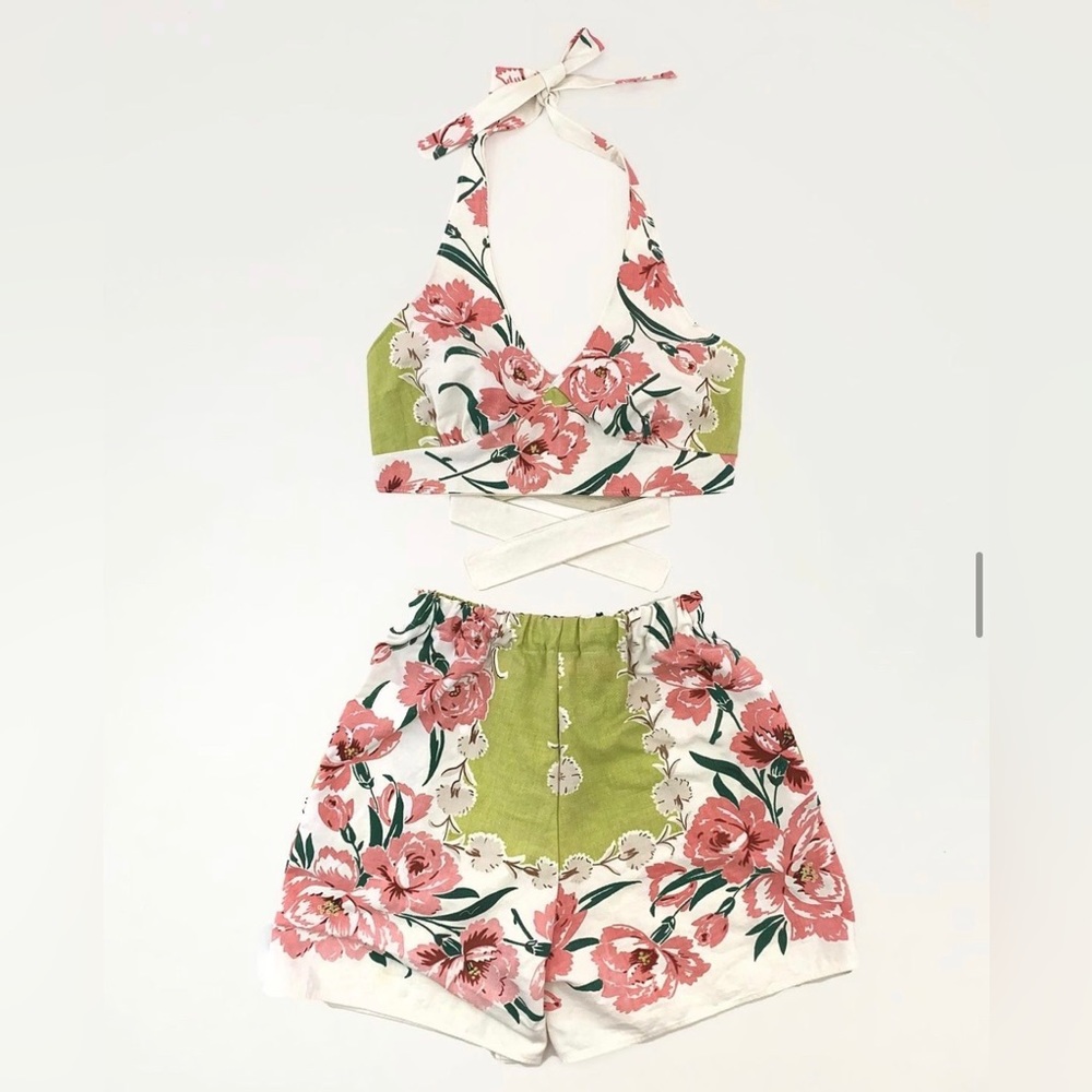 One-of-a-Kind Vintage Floral Halter + Shorts Tablecloth Set